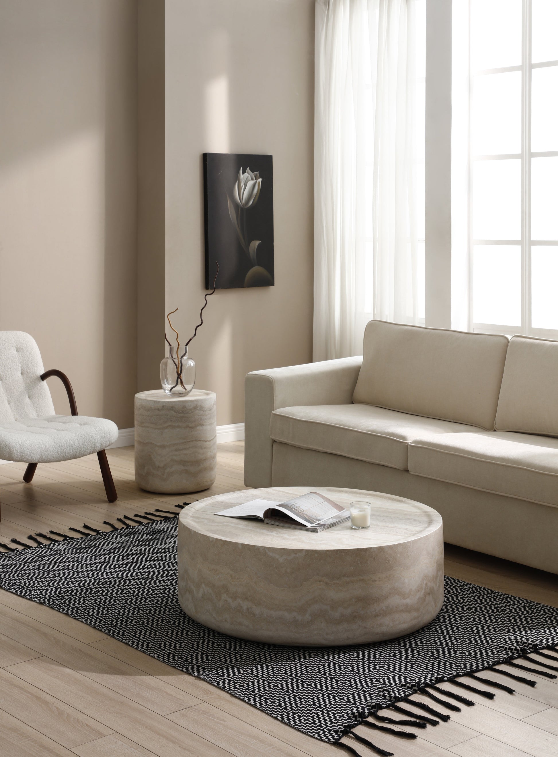 Table basse ELARA beige naturel vue