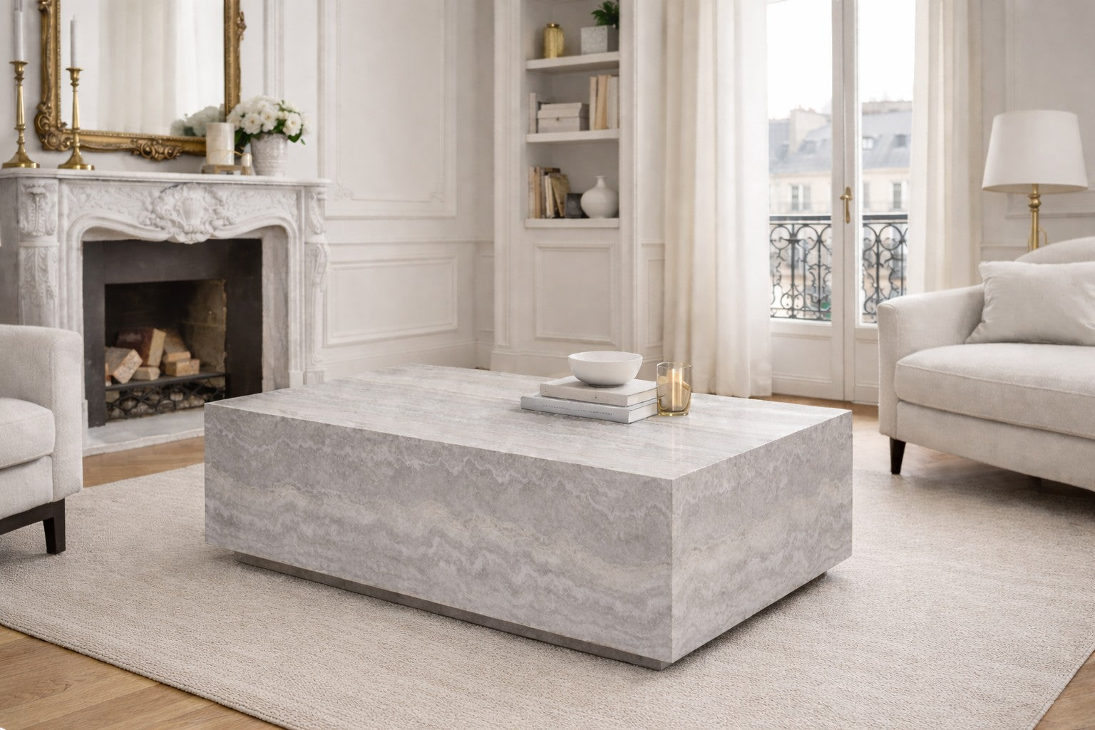 Table basse ETERNA fibre de verre aspect mineral gris